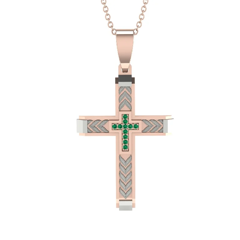 Sparkling Gold Necklace For Party Wear-High-Quality Elegant Openwork Emerald Gold Cross Necklace - Jordan No. 16