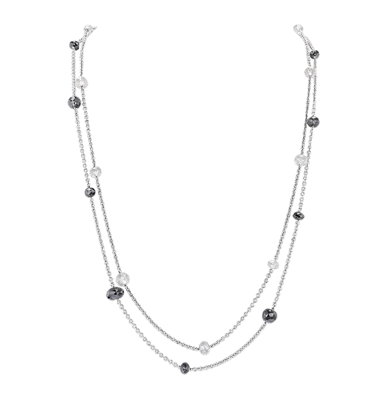 Modern Geometric Pendant Necklace For Fashion-Pair of White & Black Diamond Station Necklaces, 59.53 carats