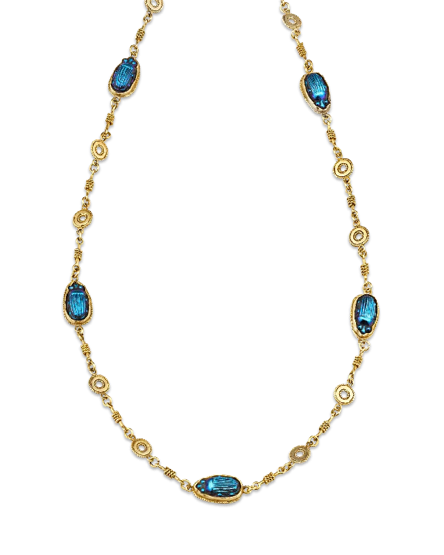 Luxury Beaded Necklace For Weddings-Louis Comfort Tiffany Favrile Glass Scarab Necklace