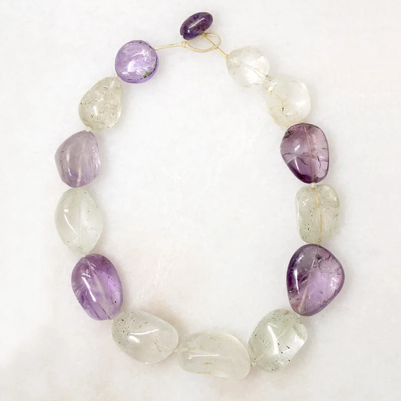 Custom Birthstone Necklace For Special Occasions-Chunky Amethyst & Rock Crystal Bead Necklace