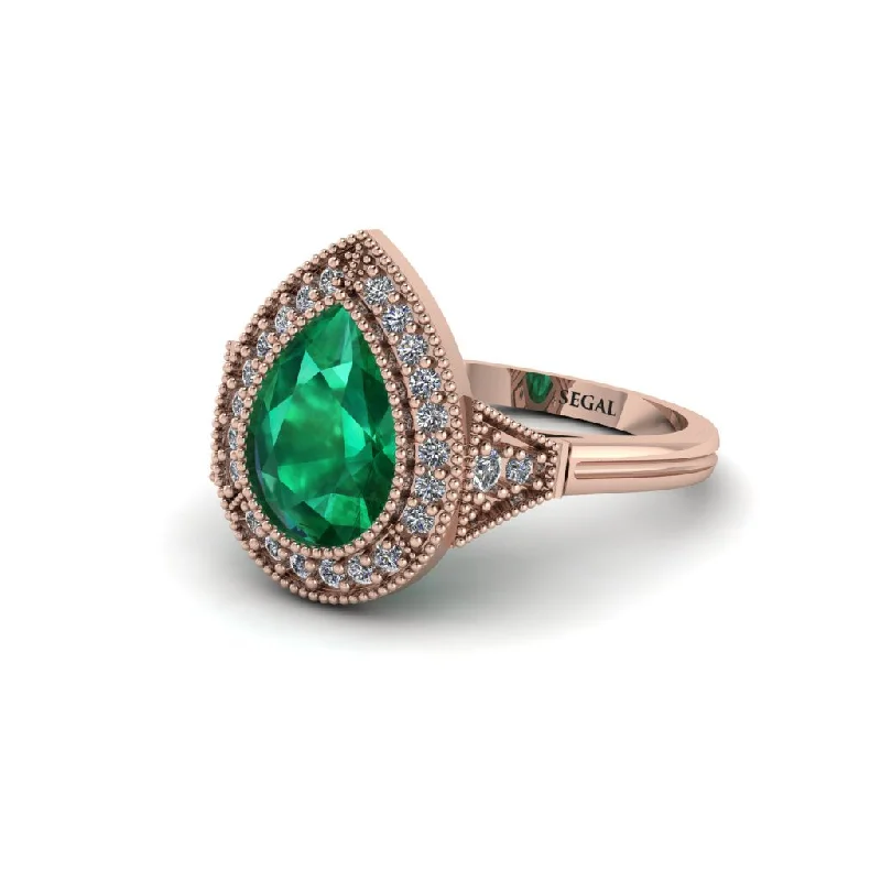 Unique Men’s Rings For Fashion Forward Style-Pear Cut Emerald Milgrain Halo Engagement Ring - Daleyza No. 5