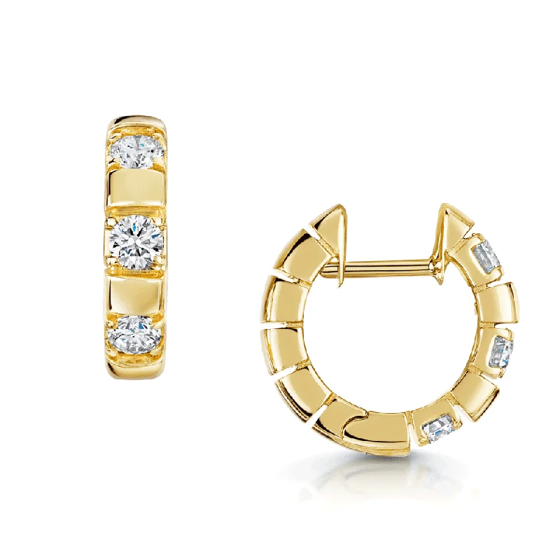 Fashionable Earrings For Summer Weddings-18ct Yellow Gold Round Brilliant Diamond Hoop Earrings