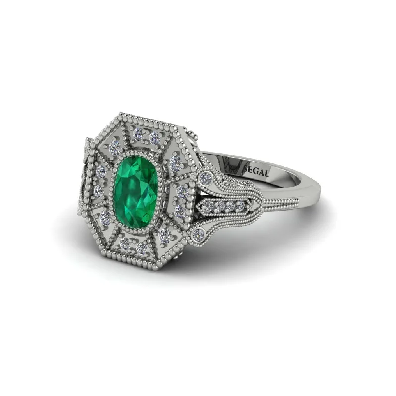 Luxury Diamond Rings For Special Occasions-Emerald Cushion Cut Art Deco Engagement Ring - Alicia No. 6