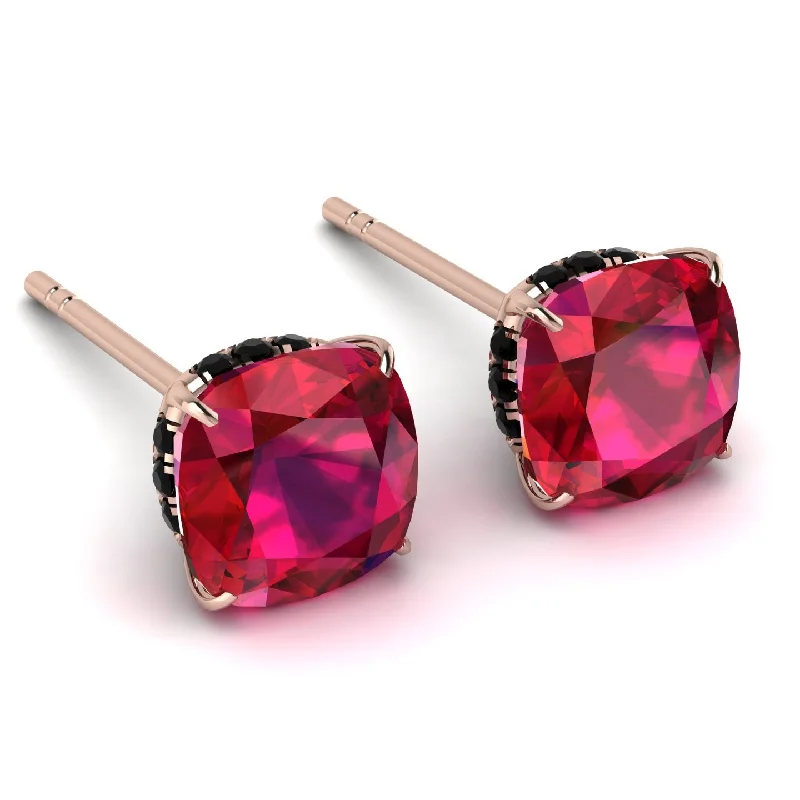 Simple and Elegant Earrings For Casual Look-Hidden Halo Cushion Ruby Earrings - Alivia No. 41