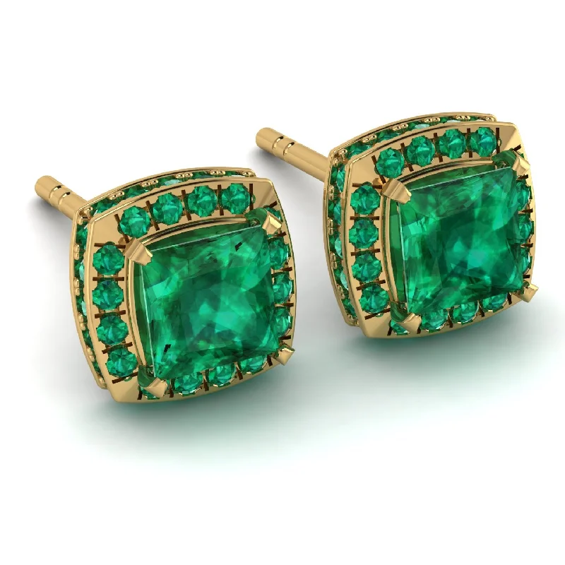 Artistic Earrings For Fashionistas-Hidden Halo Princess Emerald Earrings - Georgia No. 19