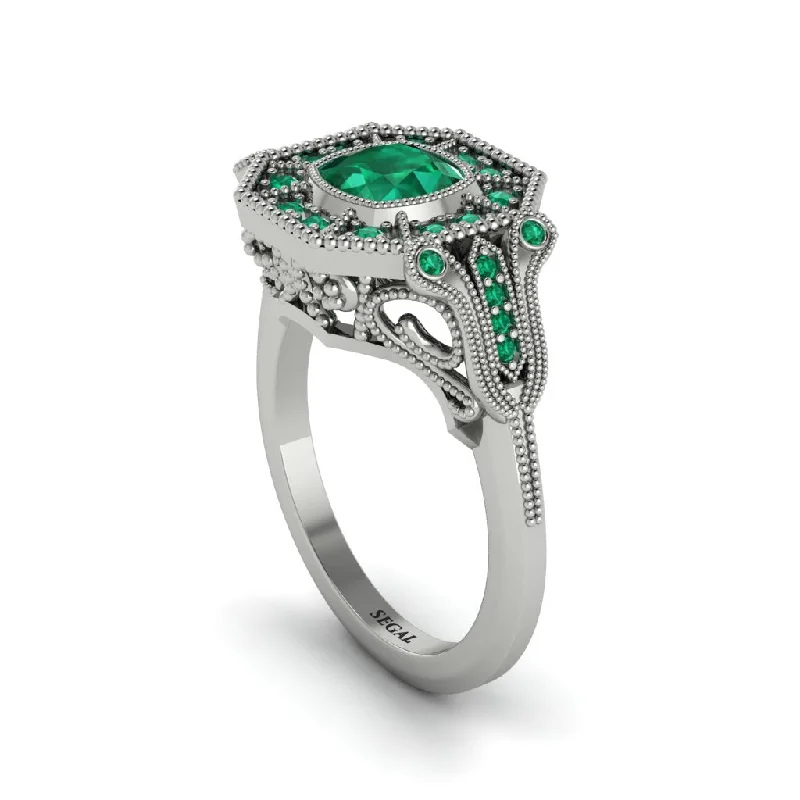 Custom Engagement Rings For Unique Proposals-Emerald Cushion Cut Art Deco Engagement Ring - Kristin No. 21