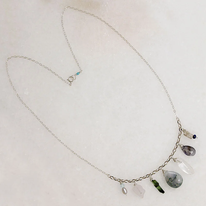 Layered Silver Necklace For Trendy Style-Wintery Energetic Gemstone & Silver Necklace by Brin